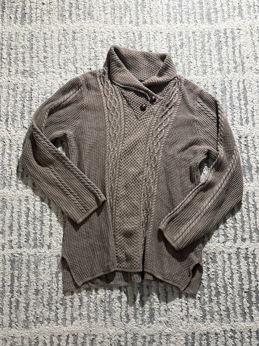 Jeanne Pierre taupe thick cable knit button sweater top size XL